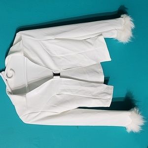 Top and Bottom-Fuzzy trim crop top with body con mini skirt